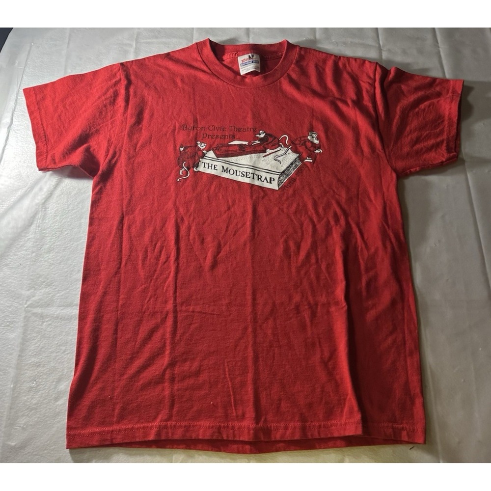 Vintage 2002 The Mousetrap T Shirt XL Agatha Christie Byron Civic Theatre Red